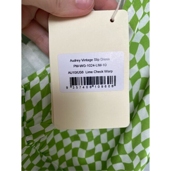 Peppermayo NWT Audrey Vintage Slip Dress in Lime Check, Size 6, MSRP $75 - Picture 6 of 14